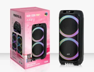 NDR 1306 DSP Double 6.5″ Woofer Outdoor Wireless Stage Speaker Dual Microphone RGB LED Lighting for 5.0 Party Computer Use