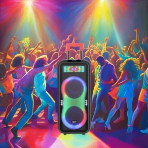 NDR 1508 Dual 8 Inch Wireless Trolley Mic 50W Active Speaker Party DJ Outdoor Karaoke RGB LED Lighting Computer Use