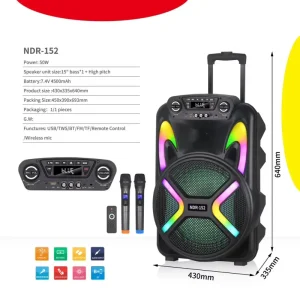 NDR 152 15 Inch RGB Large Home Theater Conference Indoor Lamp Wireless Party Speaker with Battery for Karaoke
