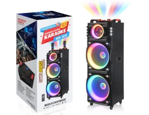NDR 1526 Big Power Double 15″ Party Karaoke Woofer Music DJ Speaker RGB LED Wireless Microphones for Outdoor Activity