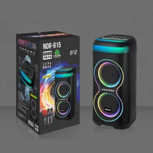 NDR 815 Dual 8 Inch Woofer Speaker Factory with Wireless Micro RGB Lighting Bass FM Radio AUX Port for Karaoke