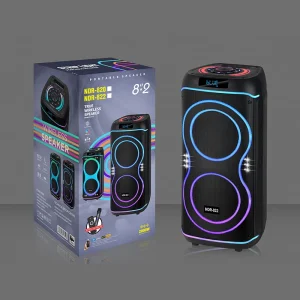 NDR 822 High Power Dual 8″ Woofer Portable Speaker Enclosures RGB LED Lighting Rechargeable for Outdoor Activity
