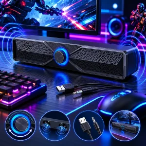 New Private Mold Surround Computer Private Mold Soundbar AUX+USB Powered Stereo Bass Blue Lights Boost Large Volume Speaker