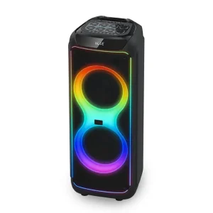 New Saturn DJDouble 12inch Tower Partybox Speaker 120W RGB Lights Wireless Mic & Wheels