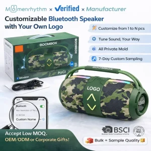 ODM Portable Bluetooth Customized Speaker Super Bass Waterproof RGB TWS Boombox Wireless Rechargeable for Camping Use