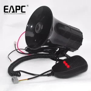 OE 423 Round Mouth Alarm Durable 12V 3/5/7 Sounds Car Truck Speaker Loud Siren Horn 105-118db with MIC