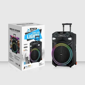 OEM IF E1505 15″ Big Stereo Party Speaker Subwoofer RGB LED Lighting Battery USB AUX 50 100W Output Outdoor Use