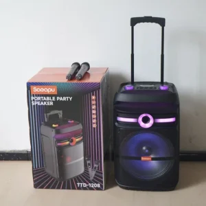 OEM TTD-1208 Large 12 Inch Speaker Portable RGB Outdoor Dual Wireless Microphone Karaoke Trolley Speaker Cross Border