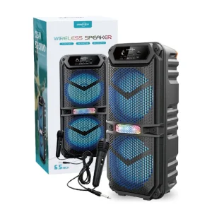 Outdoor Portable 15W*2 Party Speaker with RGB Lights with Wired Mic Square Dancing Speaker