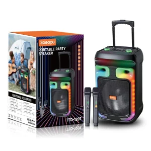 Outdoor Wireless Karaoke Speaker 12 Inch Woofer Dual Microphone Rechargeable Battery High Power Sound Mobile Phone