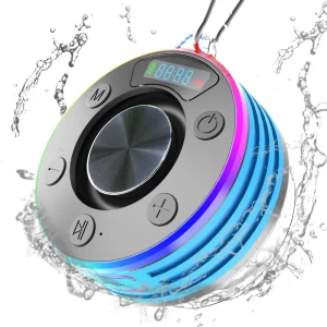 P-IPX7 Waterproof Shower Blue Tooth Speakers With Suction Cup, Light Show, Shower FM Radio LED Display Clock