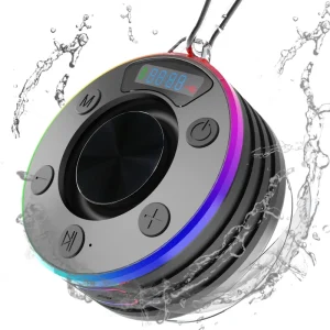P-IPX7 Waterproof Shower Blue Tooth Speakers With Suction Cup, Light Show, Shower FM Radio LED Display Clock