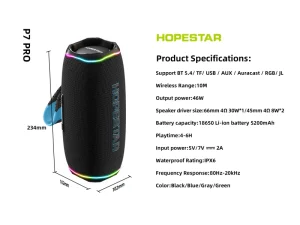 P7PRO 46W IPX6 Waterproof Speaker for 5200mAh Battery RGB Light for Outdoor Parties Home Theater Use