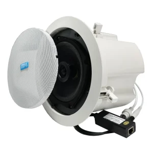 POE Powered IP Network Ceiling Speaker 30W Built in Amplifier Two way Audio Crossover Supports Scheduled Playback for Computer