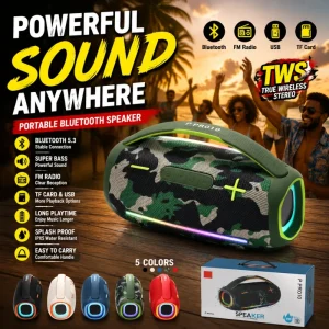 PRO10 RGB Portable Wireless Speaker with Hand Strap Outdoor Camping Emergency Heavy Bass Rugged Soundbox