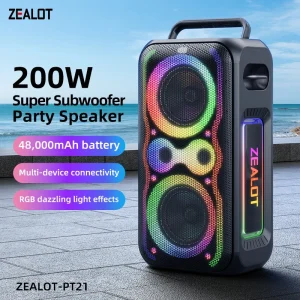 PT21 200W Portable RGB LED Wireless Speaker 48000mAh Battery Power Bank for 5.3 for Outdoor Karaoke Computer Use