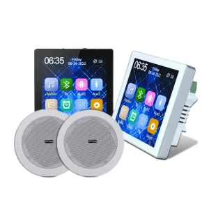 PW425E+CR520 Smart Home Background Music System 4 Inch Touch Screen Two Way Bluetooth Wall Amplifier Stereo Ceiling Speaker Set
