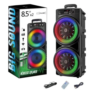 Party Box Speaker RGB Light Speakers with Wireless Mic Audio System Sound Professional Music Double 8 Inch