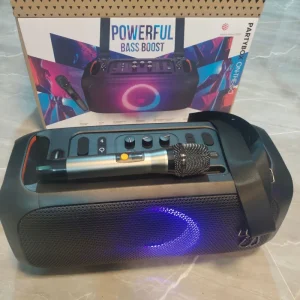 Partybox on the GO RGB Speaker with Wireless Microphone Plastic 360 Surround Sound Bass Boost Ultra long Battery Life Speakers