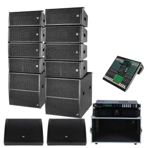 Passive Dual 10 Line Array Speaker Set Neodymium 1200W Hi Res Audio Outdoor Professional PA System Subwoofer Amplifier Mixer