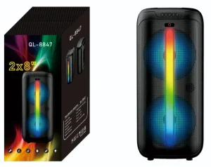 Portable Battery Powered Plastic Speaker with RGB LEDs and Multi Connect USB AUX Ports for Party Use