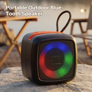 Portable Blue Tooth Wireless Speaker with Colorful Light Show and Phone Holder for Travel Camping and Home Entertainment
