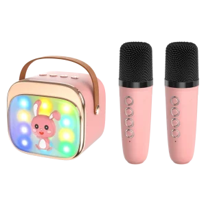 Portable Bluetooth Kids Karaoke Machine with Cool Lights and Wireless Microphones