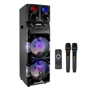 Portable Bluetooth PA Speaker Dual 10″ Rechargeable Indoor Outdoor BT Karaoke Audio System LED Display FM AUX MP3 USB