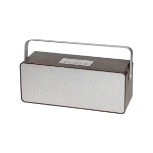 Portable Handheld Wooden Design Speaker with Excellent Audio Quality Metal Cabinet and Aux Communication