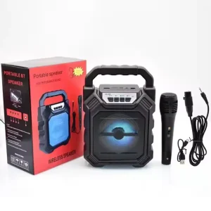 Portable Home Party Loudspeaker TWS Heavy Bass Subwoofer with Microphone Aux Audio TF FM Radio Karaoke Blue Wireless Speaker