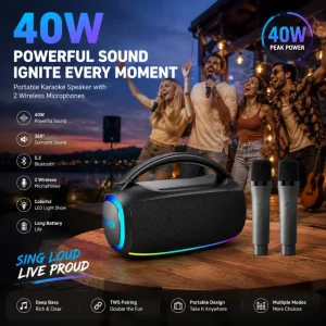 Portable Karaoke Musical Instrument Accessories RGB LED Party Speaker Rechargeable Outdoor Sound System