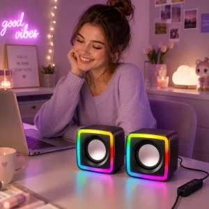 Portable Loudspeaker USB RGB Light 3.5mm Audio Low Bass Subwoofer for Desktop Laptop PC 2.0 Gaming Speaker