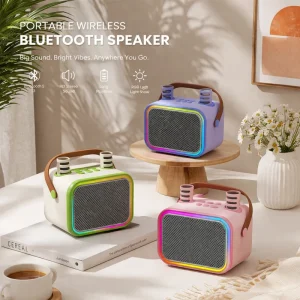 Portable Microphone Box with Rechargeable Battery for V5.4 TF Card Support RGB LED Light for Outdoor Entertainment Speakers
