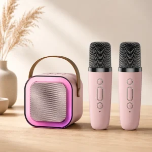 Portable Mini K12 Karaoke Speaker for Kids RGB Light Two Mic Wireless BT Audio 5W Battery for Home Theatre Outdoor Singing