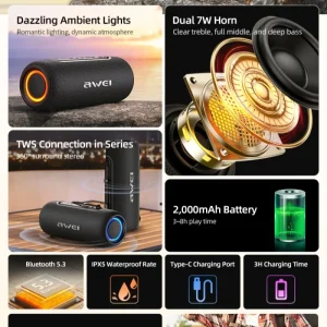 Portable Mini Speakers RGB LED for 5.3 IPX 1 Waterproof 3000mAh Battery for Home Car Computer Mobile