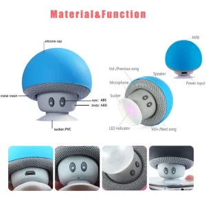 Portable Mini Wireless BT Speaker 5W IPX4 Waterproof Silicone Suction Cup Mushroom Design Battery Home Theatre Party Outdoor