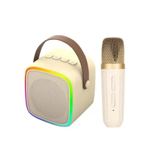 Portable Mini Wireless Karaoke Speaker Two Microphones RGB Light For 5.3 Voice Prompt Home Party KTV System Outdoor Use