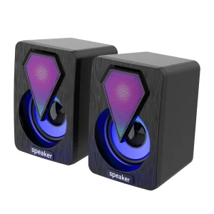 Portable Plastic Mini Speakers USB 2.0 Wired PC Speaker with 7 Colors LED Light for Computer Desktop