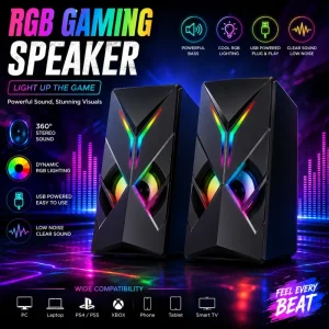 Portable RGB Gaming Computer Speaker USB Wired Stereo Subwoofer Rechargeable Desktop Audio Speaker for PC Laptop Gamer