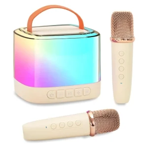 Portable RGB LED Lighting Karaoke Machine Adults Kids Mini Party Specific Features Wired Mic DC Power Battery Operated