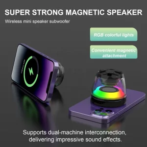 Portable RGB Lamp Magnetic Wireless Speakers Rechargeable HiFi Surround Audio Speakers with Magnetic Wireless Charger for iPhone