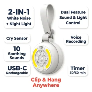 Portable Rechargeable Clip on Baby White Noise Speaker Machine Sleep Soother For Crib Stroller With Soft Warm And Red Light