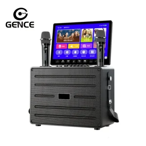 Portable Smart Karaoke Speaker 14.1″ Touch Screen 30-50W Output RGB AUX Battery Wireless Microphone for Built-in Mic Home