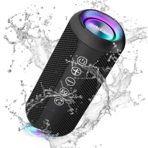 Portable Speaker IPX7 Waterproof 24W Loud Sound Deep Bass 5.0 LED Lights Wireless Stereo Pairing