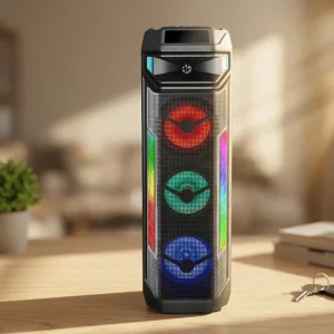 Portable Speaker Wireless Connection with Microphone RGB LED Light Boomboxes Stage Audio Built in Battery for Outdoor Party Home