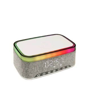 Portable Speaker with Wireless Charging Pad and Clock