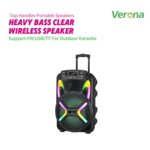 Portable Trolley Speaker RGB LED Light 12 Inch Wireless Party Speaker Mic Input Remote Control Battery Powered for Outdoor