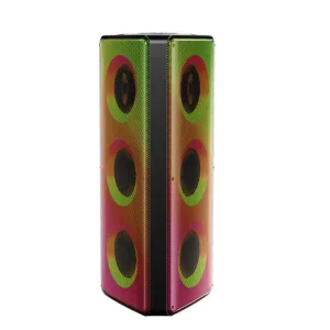 Portable Trolley Speaker with 6.5″ Woofer Fire Flame Light MIC Home Theatre & Karaoke Speaker Wood Cabinet