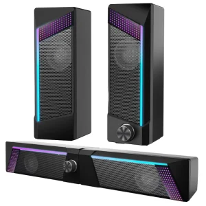Portable USB 2.0 RGB 5-10W Two Way Desktop Subwoofer for PC Laptop Gaming with Colorful LED Flashing Light for Party Use