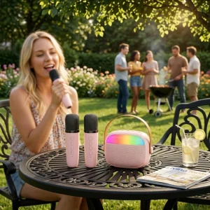 Portable Wireless Karaoke Speaker with RGB Lights Dual Microphones Long Battery Life